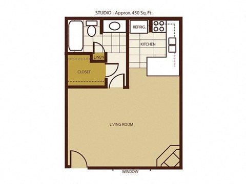 Floor plan for studio, 1 bath, 450 sqft